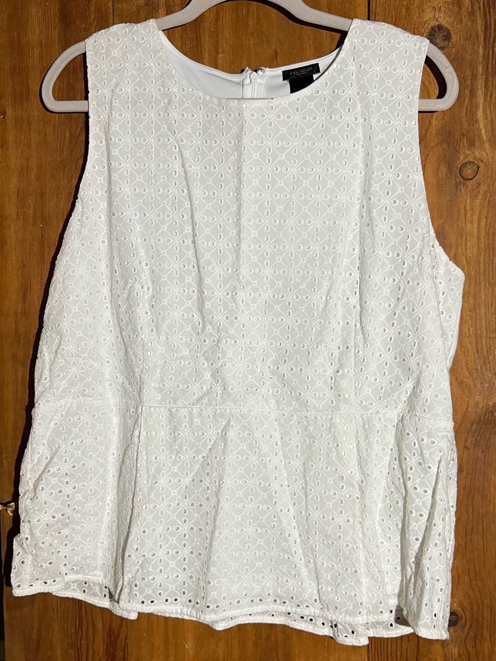Ann Taylor White Eyelet Peplum Sleeveless Top